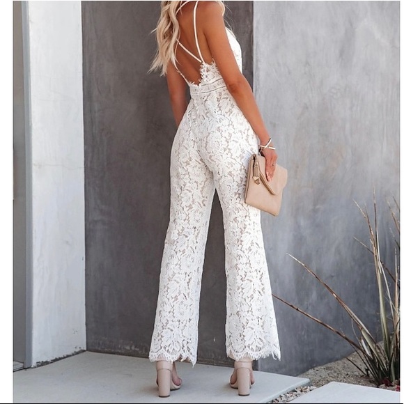 NWOT White Lace Backless Jumpsuit - Picture 2 of 13